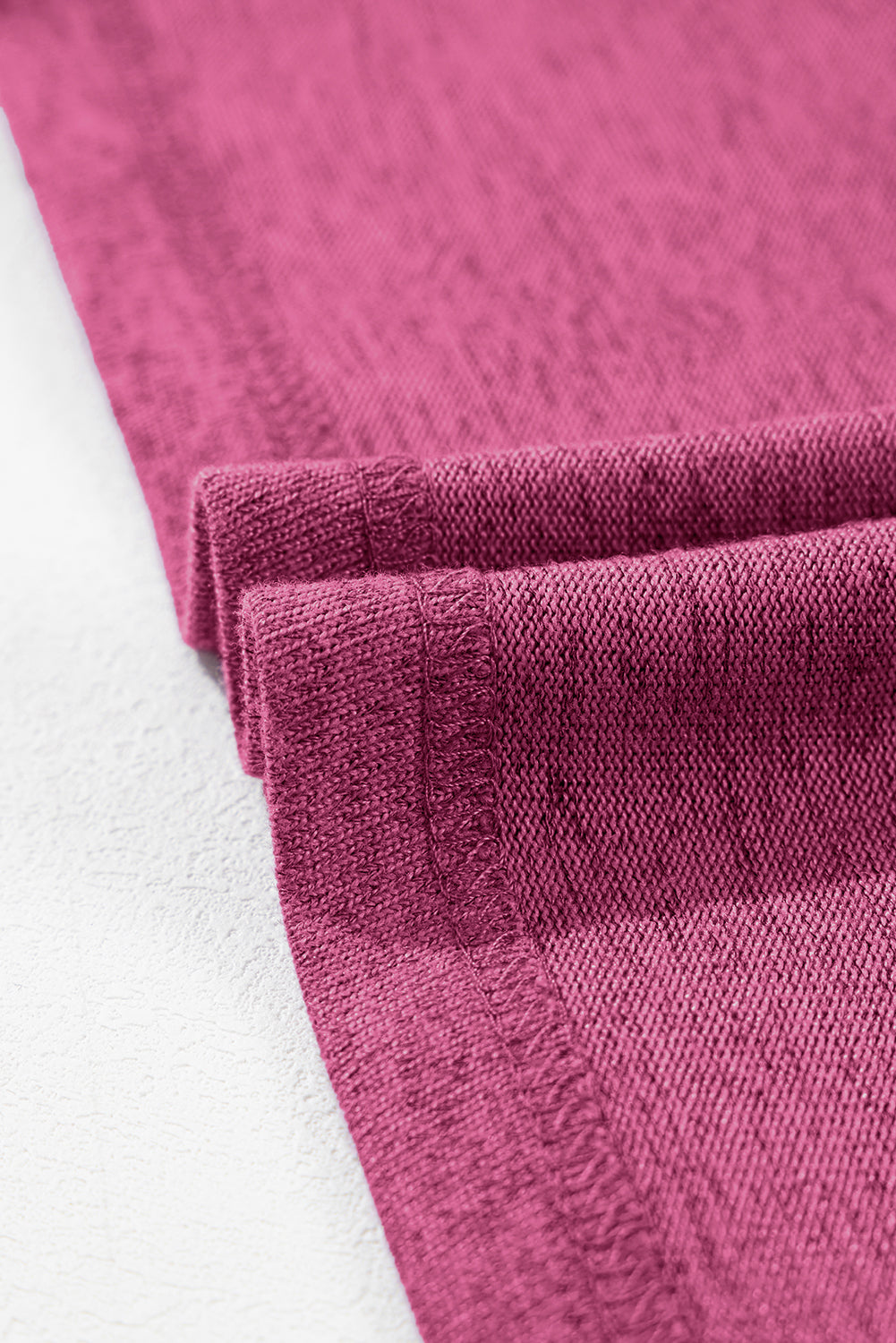 T-shirt col rond côtelé rose vif à manches épissées