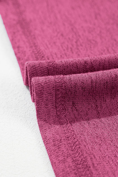 T-shirt col rond côtelé rose vif à manches épissées