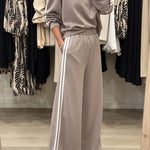 Gray Morn Varsity Striped Detail Crewneck Pullover Elastic Sweatpants 2pcs Outfit