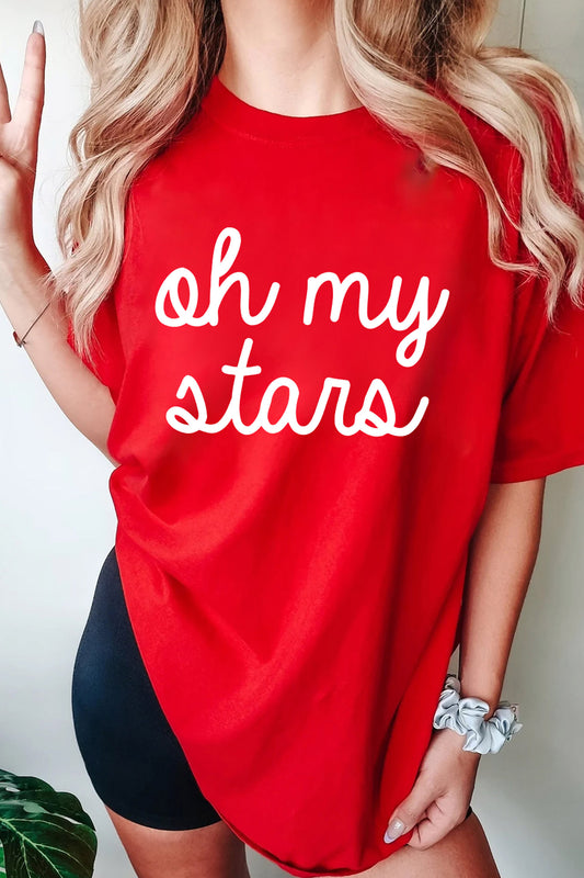 Red Oh My Stars Patriotic Slogan Graphic Tee