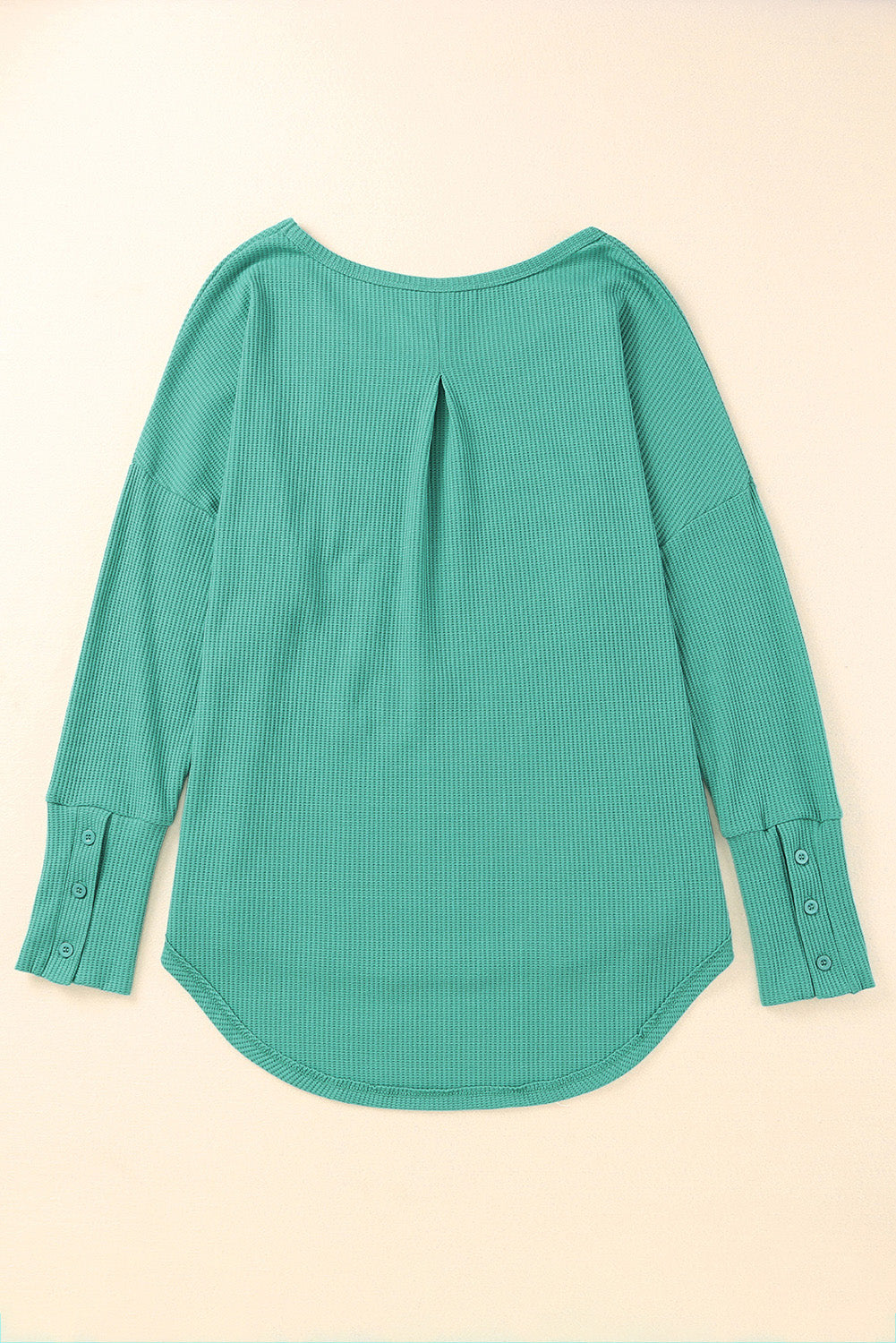 Waffle Knit Splicing Buttons Long Sleeve Top