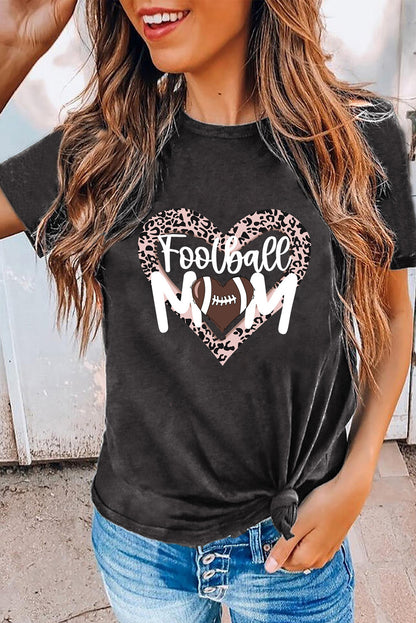 Gray Leopard Heart Shaped Letter Graphic Print T-shirt