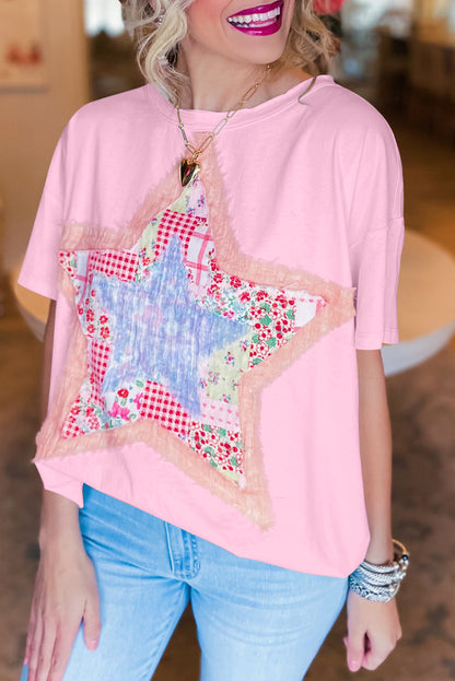 T-shirt ample patchwork étoiles roses