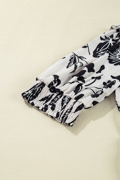 Black Floral Print Tiered Frilled Half Sleeve Plus Size Mini Dress