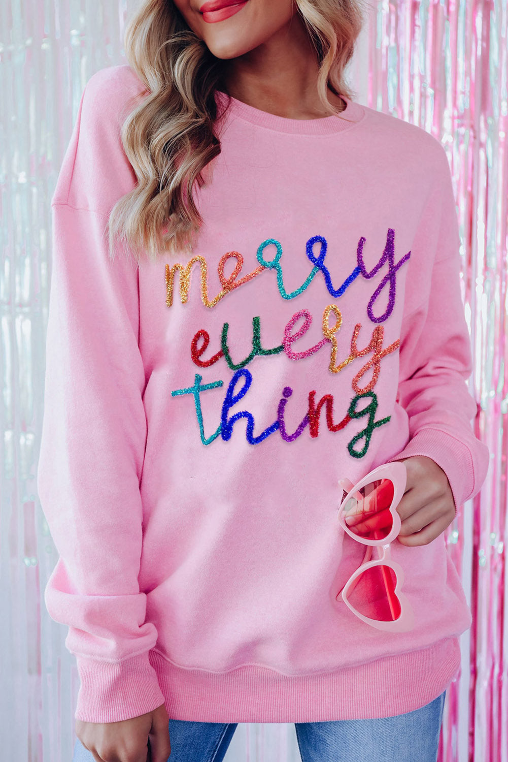Black Merry Every Thing Glitter Slogan Sweatshirt