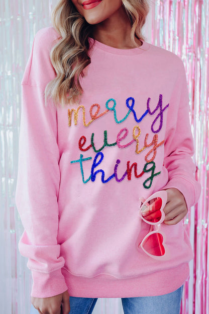 Black Merry Every Thing Glitter Slogan Sweatshirt