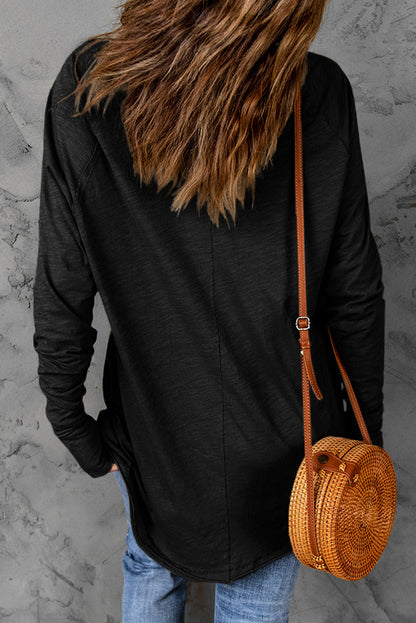 Haut noir à manches à motif citrouille et tournesol