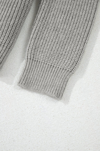 Cardigan boutonné en maille côtelée gris philippin avec nœud sur le devant
