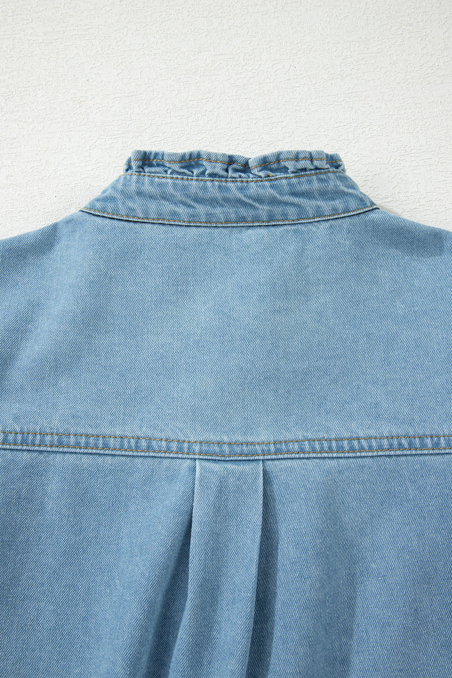 Myosotis Frilled Detail Button Down Ruffle Short Sleeve Denim Mini Dress