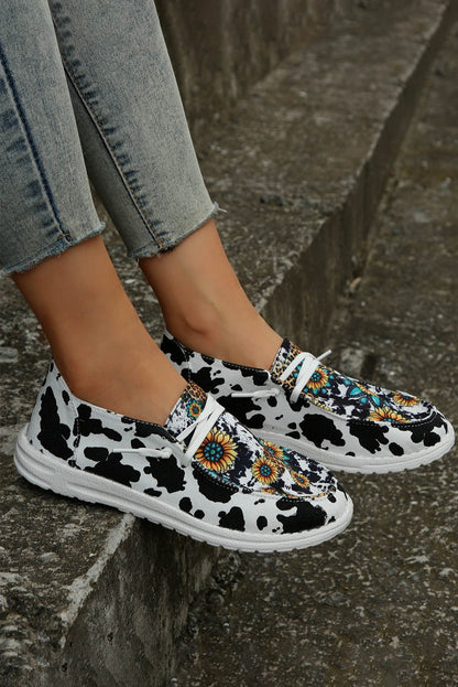 Western Cow Print Sunflower Shoes