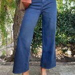 Dusk Blue Solid Color High Waist Straight Leg Jeans