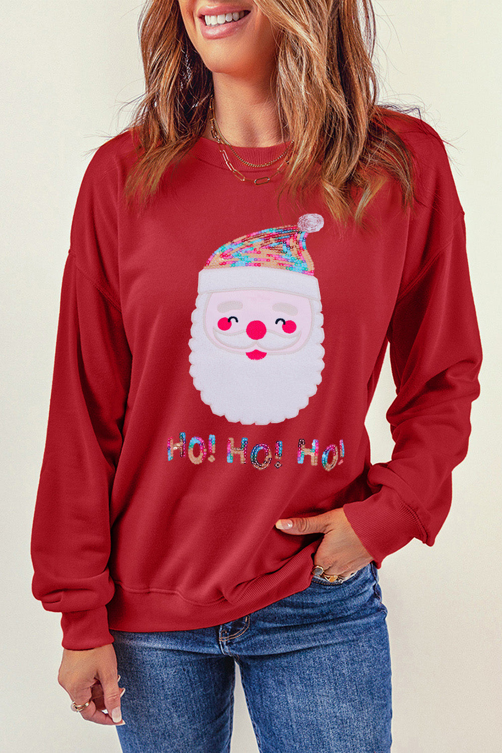 Sudadera roja de Papá Noel con lentejuelas HO HO HO