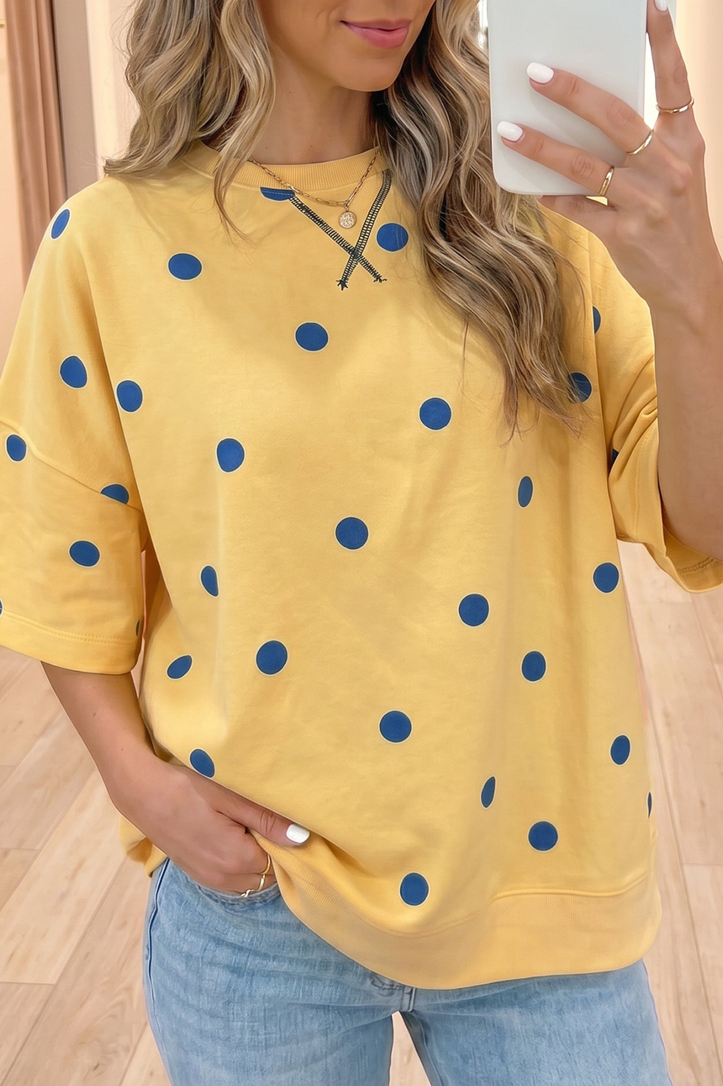 Sky Blue Polka Dot Print Crossed Seam Detail Oversize Tee