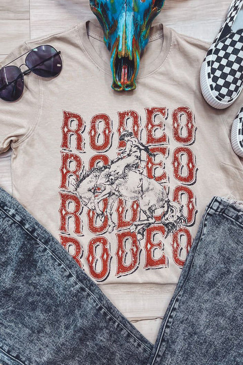 Khaki Western RODEO Graphic Print Crew Neck T Shirt