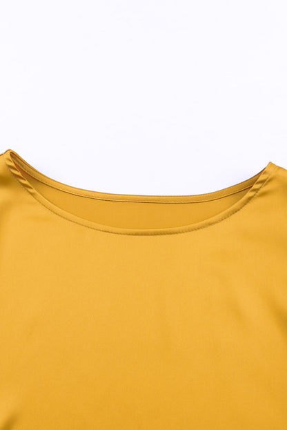 Satin Buttoned Cuffs Puff Sleeve Top