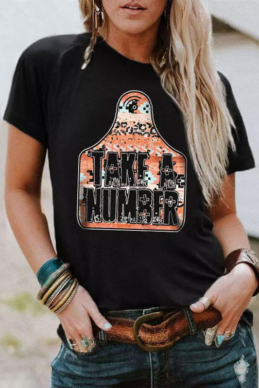 Camiseta con cuello redondo y gráfico TAKE A NUMBER