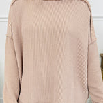 Parchment Twist Ribbed Exposed Seam Detail Long Sleeve Loose Top