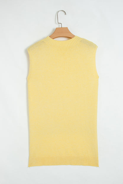 Yellow Cream Large Armhole Side Slit Loose Sweater Vest