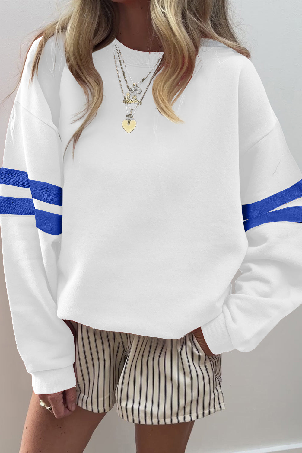 White Varsity Striped Detail Drop Shoulder Oversized Sweatshirt