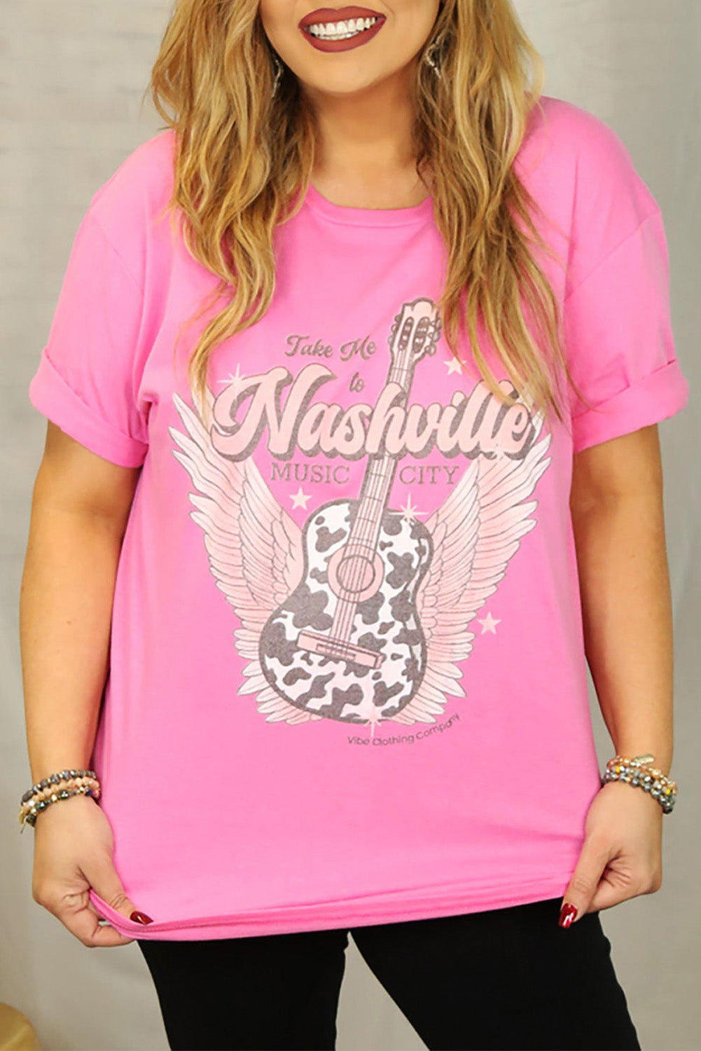 Camiseta de talla grande con estampado gráfico de guitarra de Nashville Music City