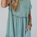 Robe courte trapèze à volants et poches plaquées en tricot texturé Canton