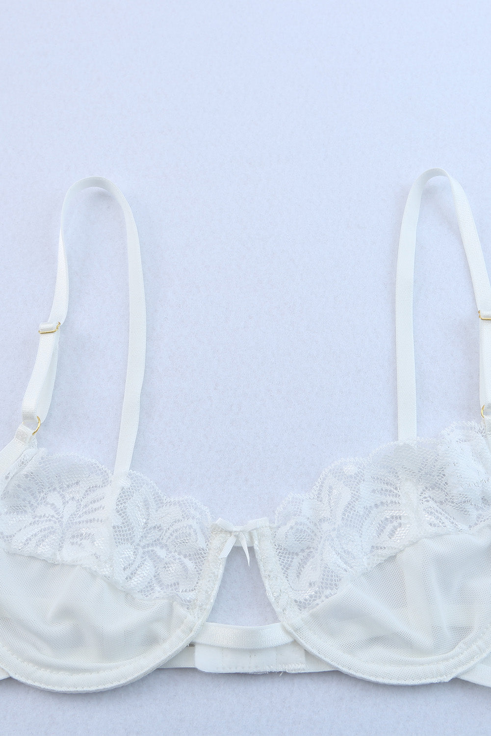 3 piezas set de lencería de malla de encaje con liguero de plumas 