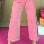 Peach Blossom Acid Washed High Rise Cropped Wide Leg Jeans