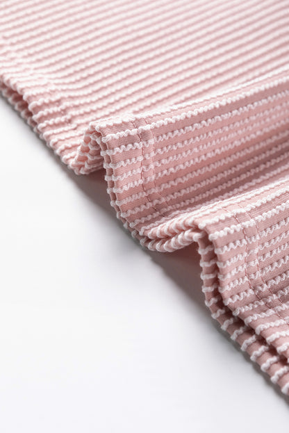 T-shirt texturé côtelé rose à blocs de couleurs