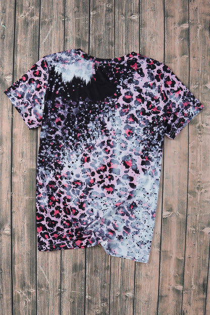 Blank Apparel - Pink Leopard Dyed Print Bleached Blank Tee