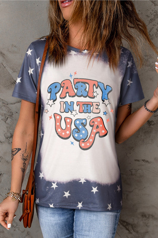 Blue 4th of July PARTY IN THE USA Bleached T Shirt