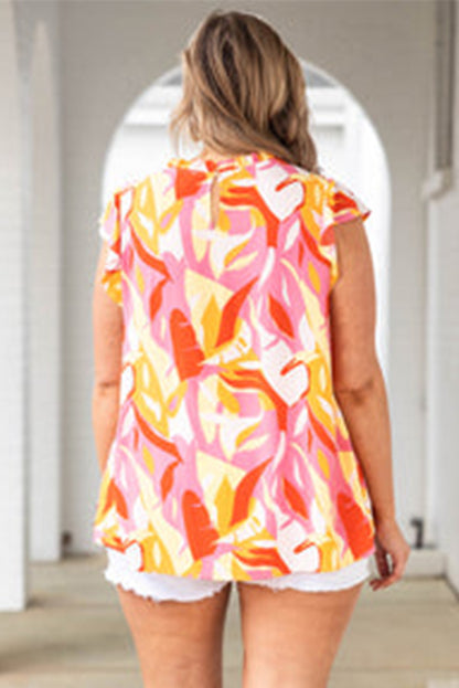 Multicolor Abstract Print Floral Embroidered Plus Size Blouse