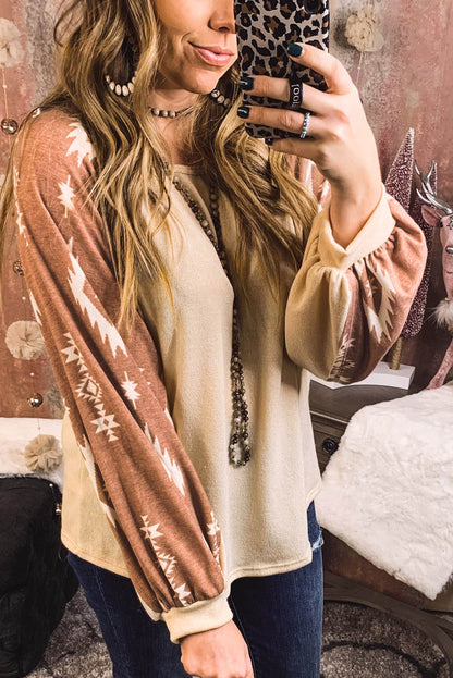 Haut à manches longues avec patch imprimé western abricot 