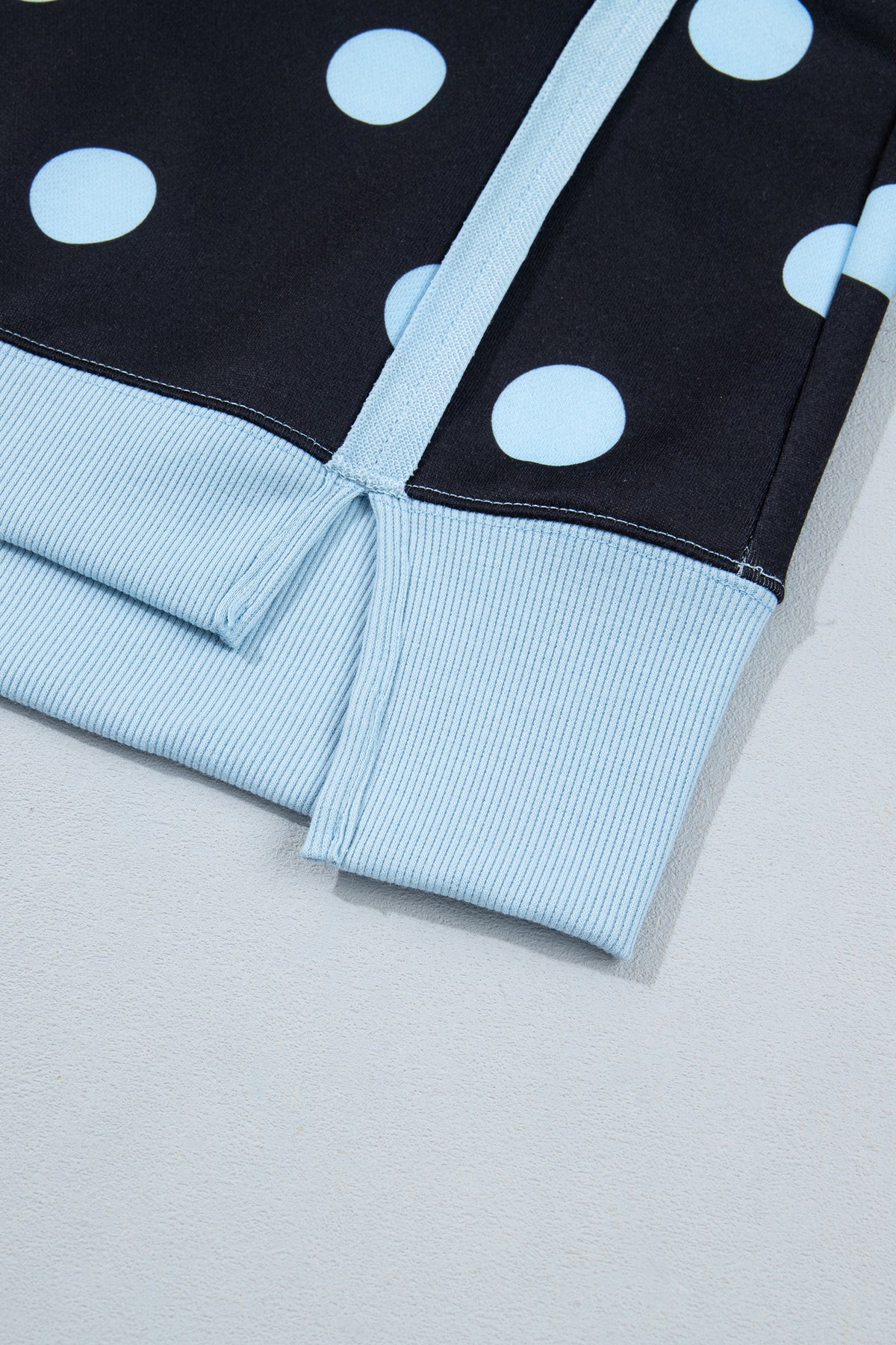 Black Polka Dot Contrast Patchwork Round Neck Baggy Sweatshirt