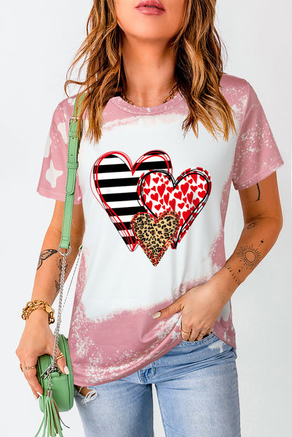 T-shirt graphique à imprimé léopard délavé « Love Always Heart »