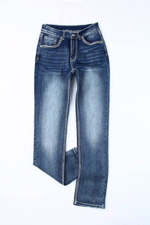 Embroidered Cow Straight Leg Jeans
