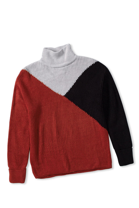 Color Block Drop Shoulder Turtleneck Sweater