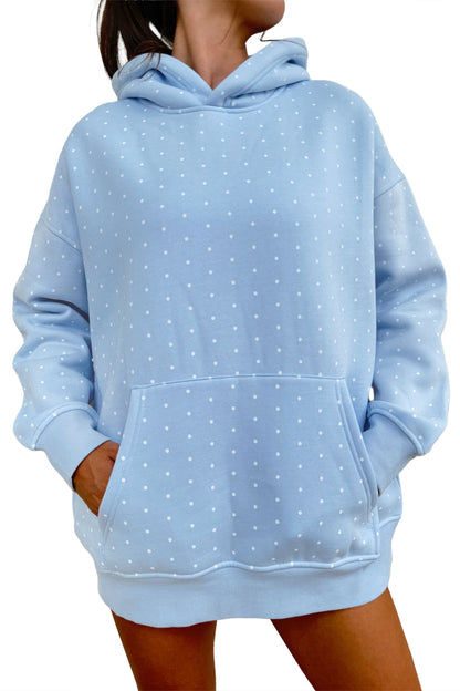 Sky Blue Polka Dot Printed Oversized Hoodie Casual Shorts 2pcs Set
