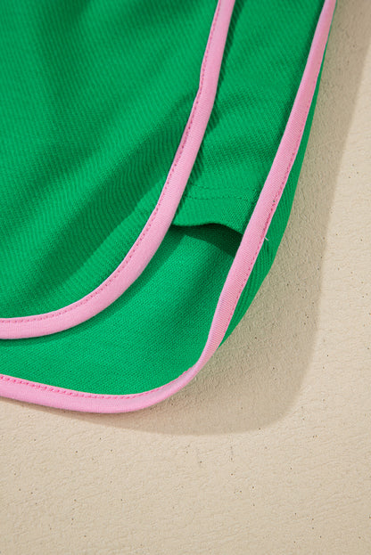 Ensemble t-shirt ras du cou et short texturés bicolores vert vif