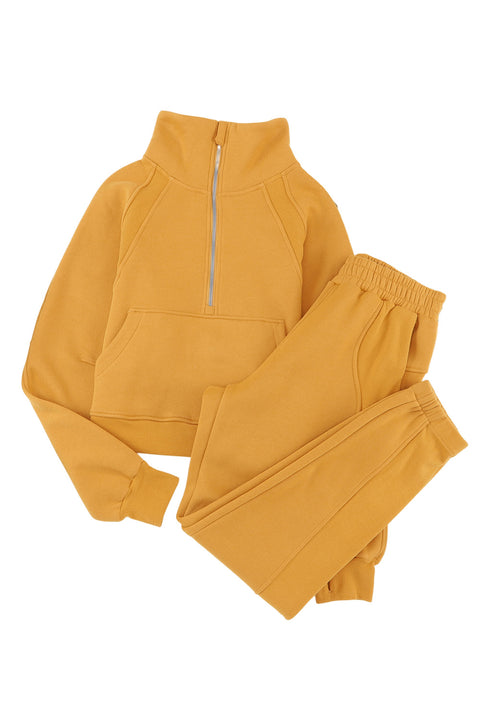Conjunto deportivo sudadera media cremallera y pantalón deportivo amarillo 