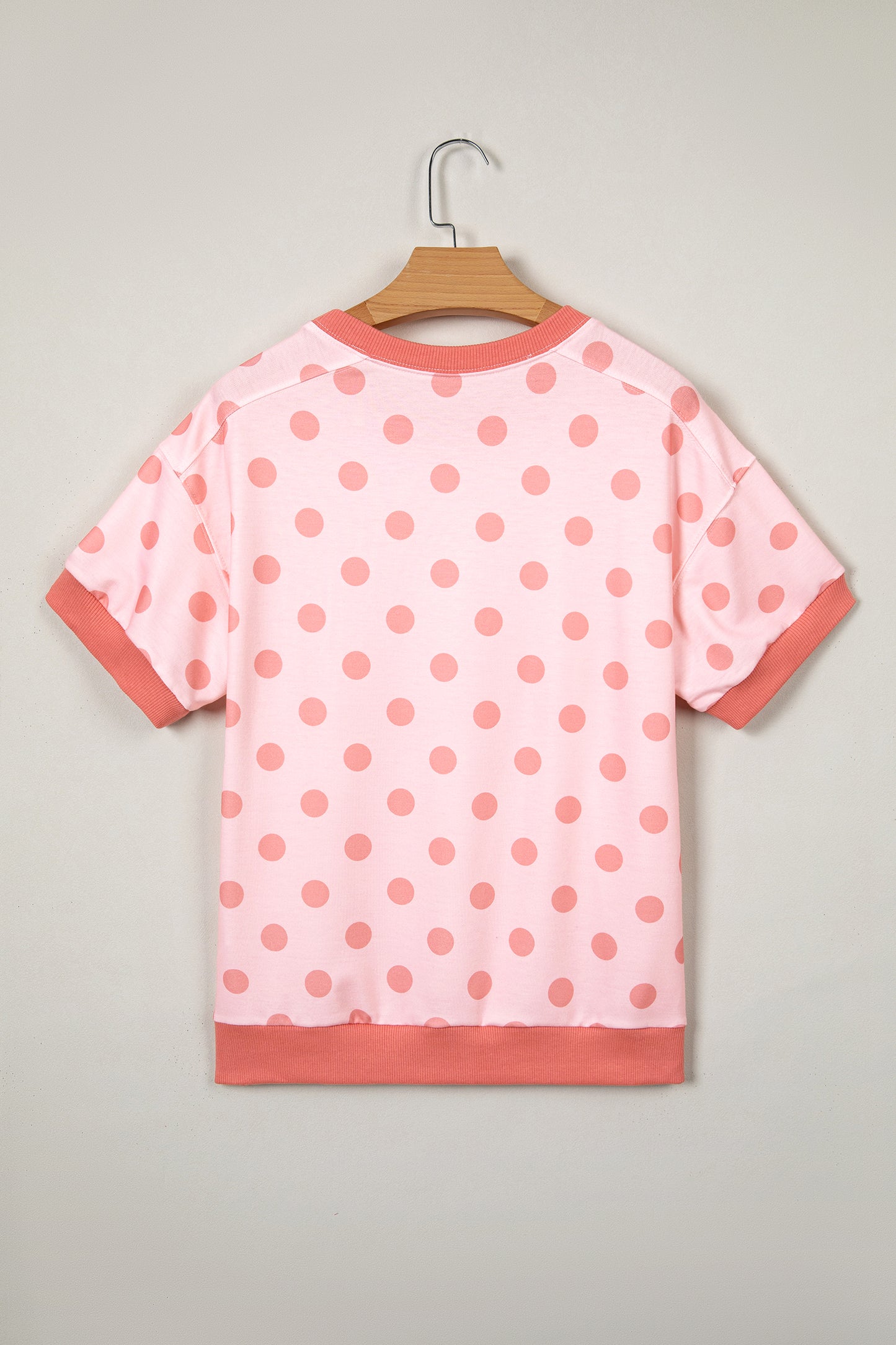 Blue Color Block Trim Polka Dot Casual Tee