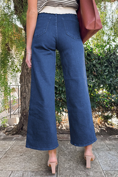 Dusk Blue Solid Color High Waist Straight Leg Jeans