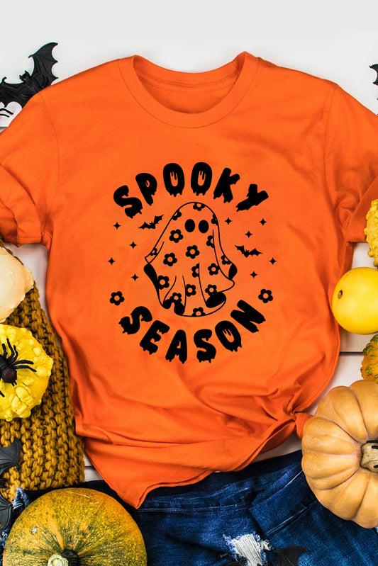 T-shirt d'Halloween orange à col ras du cou et imprimé fantôme SPOOKY SEASON