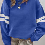 Sky Blue Varsity Striped Detail Drop Shoulder Oversized Sweatshirt