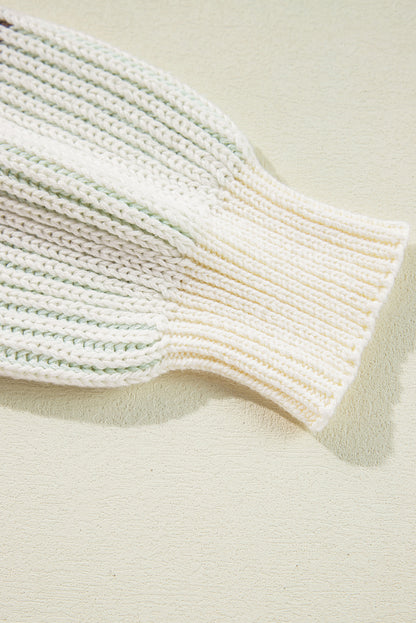 Pull à manches bouffantes en tricot texturé colorblock marron