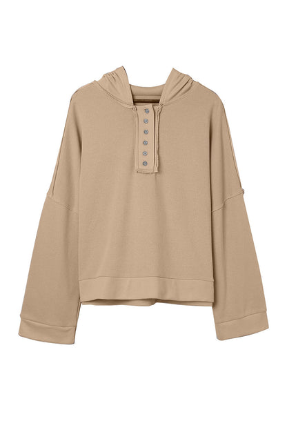 Sweat à capuche décontracté à boutons et bordures patchwork unies 