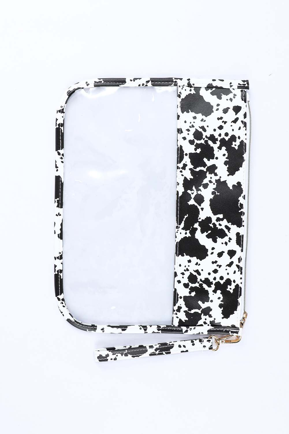 Black STUFF Cow Print Transparent Zipped Pouch