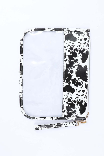 Black STUFF Cow Print Transparent Zipped Pouch