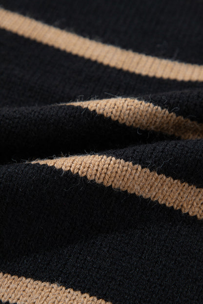 Cardigan ample à rayures noires, col en V, boutonné, épaules tombantes