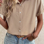 Khaki Dotted Print Cuffed Short Sleeve Shirt