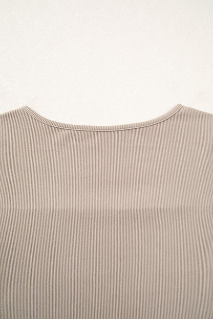 DUNE Solid Color Ribbed Lace Neck Long Sleeve Top